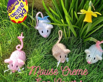 PDF Little Mouse Family Creme Egg Cover Knitting Pattern DK Gift Charity knit EASY Easter Egg Hunt Milk Toy Cadburys Caramel Oreo Egg
