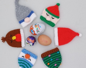 PDF Christmas DK 2in1 Knitting Pattern Egg Cosy/Decoration 6designs Charity knit EASY Christmas Eve Box Gonk Snowman Robin Elf Santa festive