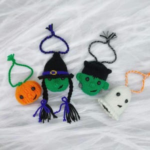 Halloween Bauble Knitting Pattern Set: Ghost, Witch, Pumpkin, Frankenstein (PDF) Easy Charity Knit Ornament