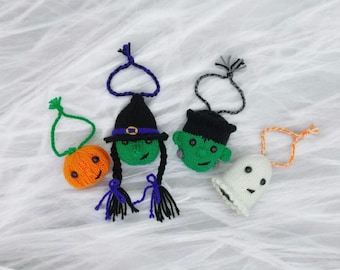 Halloween Bauble Knitting Pattern Set: Ghost, Witch, Pumpkin, Frankenstein (PDF) Easy Charity Knit Ornament