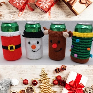PDF Christmas DK knitting pattern - Can Sleeve Cosy - Easy to Follow Novelty Gift - Knitting-Xmas