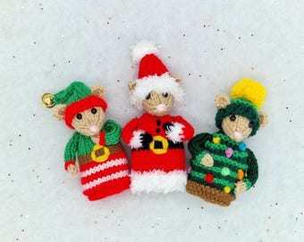 PDF Christmas Knitting Pattern Festive Mouse Ornaments Easy Bauble Charity Knits Shelf Sitter Christmas Tree Santa Elf Mice