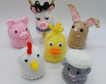 PDF Easter Knitting Pattern DK Farmyard Egg Cosy Warmer Creme Egg Kinder Egg Gift Charity knit EASY Easter Egg Hunt Chick Pig Chicken Bunny