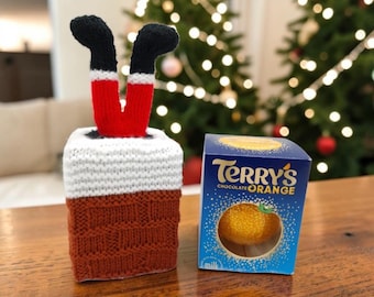 Knitting Pattern Chocolate Orange Box Cover – Santa's Stuck Design (PDF Download) Chimney Charity Gift DK