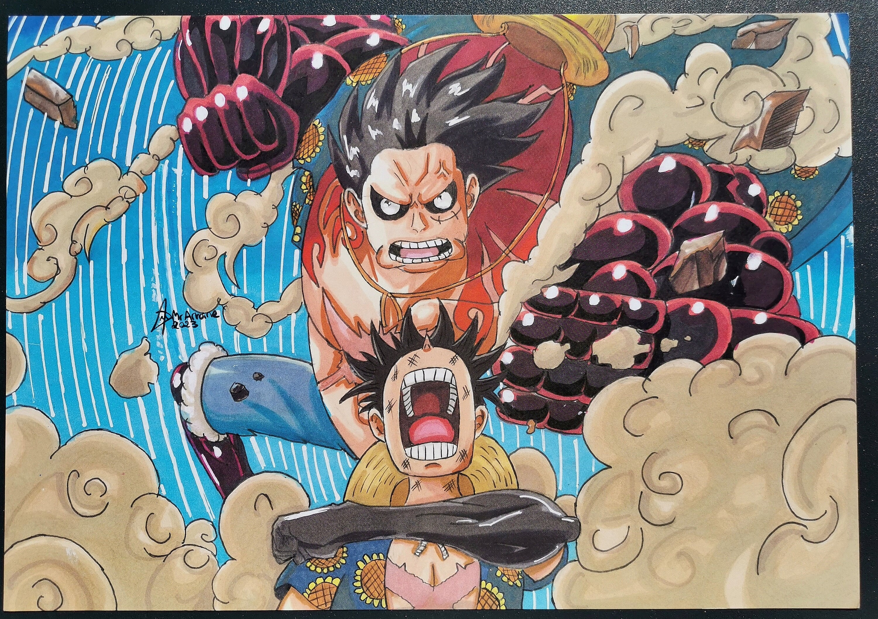 Luffy using gear fourth in one color background