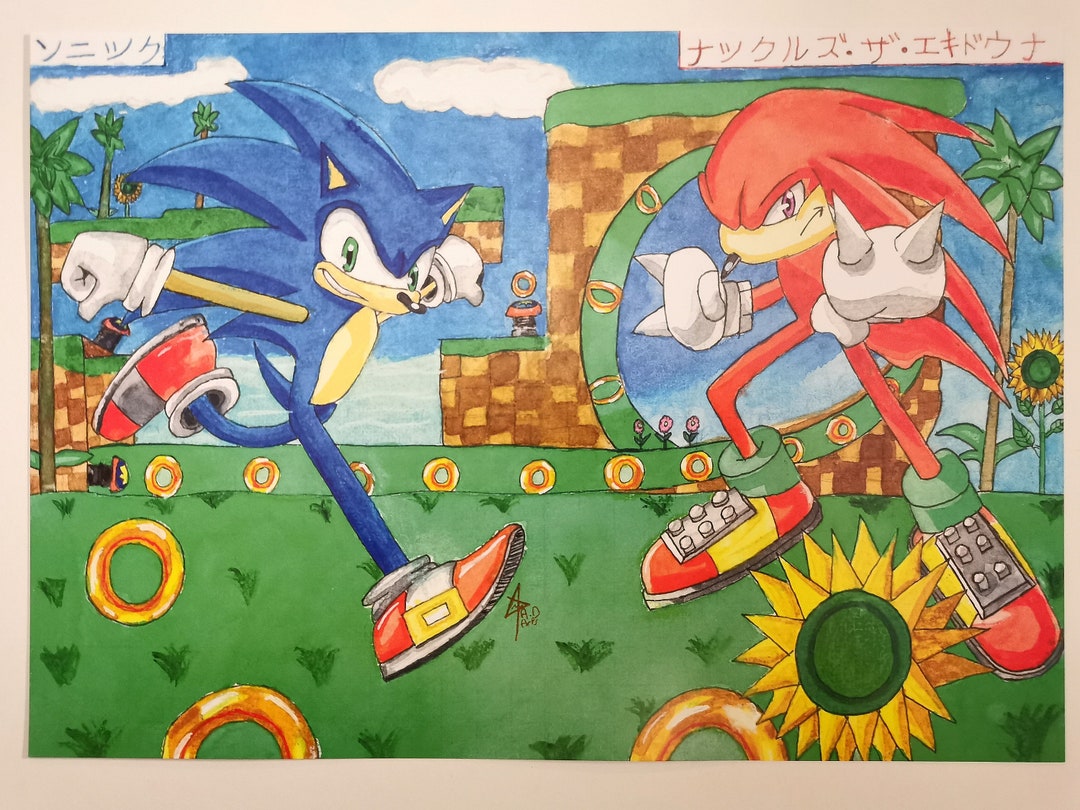 Print Illustration Sonic & Knuckles - Sonic the Hedgehog - Watercolor