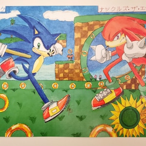 Imprimir Ilustración Sonic & Knuckles - Sonic the hedgehog - Acuarela