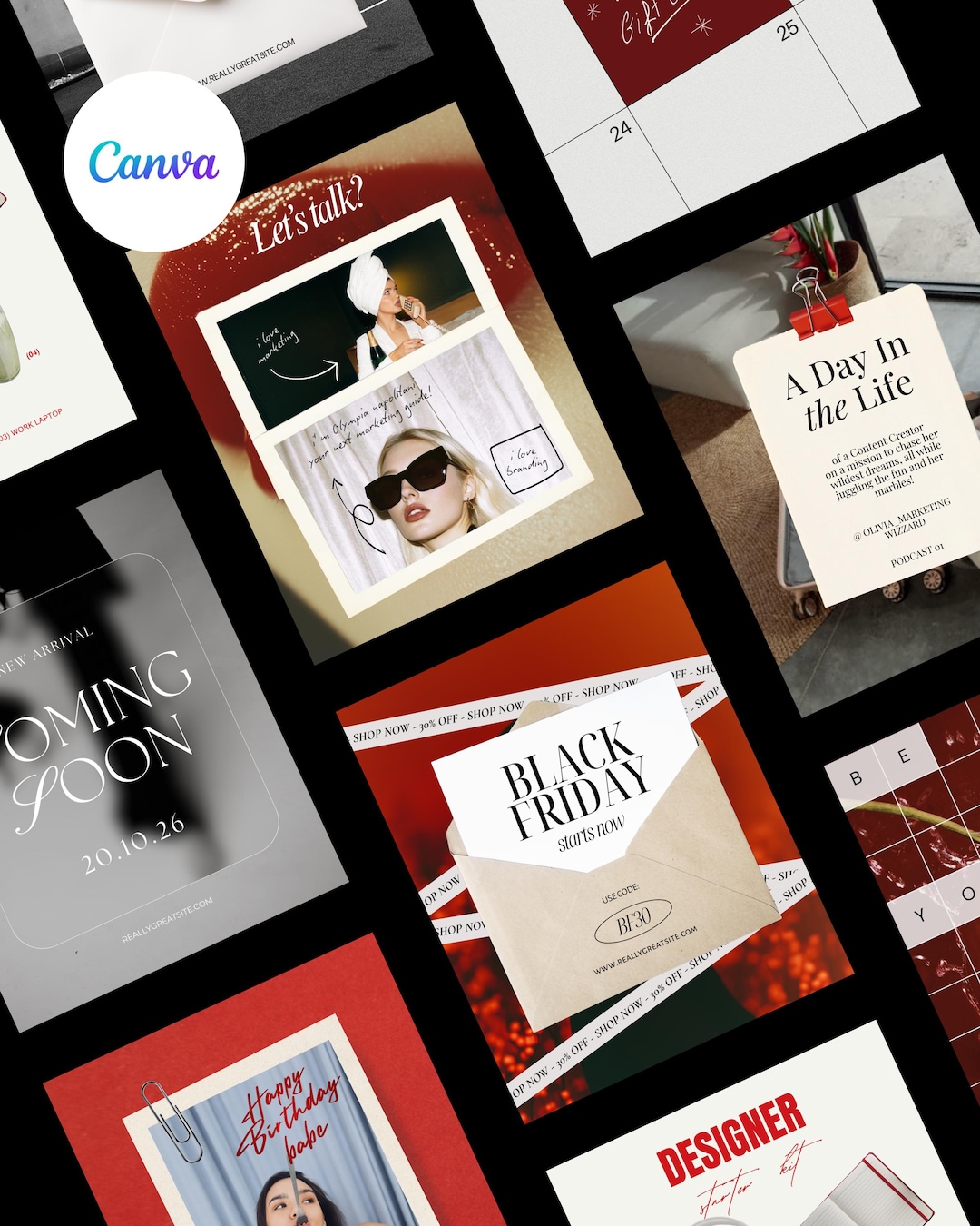 Bold Red Instagram Kit Instagram Canva Template Bundle Animated