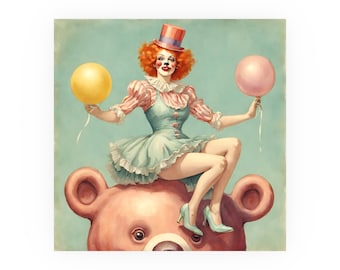 Poster, Karneval-Zirkus Clown-Sammlung, Bären-Trainer, Pastell-Dekor, Vintage-Stil Wandkunst, Satin und Archival Matte Posters