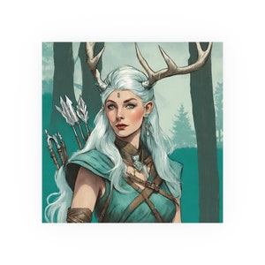 Teal Elf Ranger Archer - D&D Art Poster, Vintage Style Wall Art, Satin and Archival Matte Posters