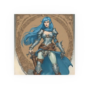 Blue Half Elf Fighter - D&D Art Poster, Vintage Style Wall Art, Satin and Archival Matte Posters