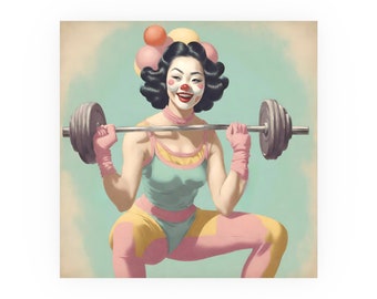 Carnival Circus Strong Woman Poster, Vintage Style Pastel Wall Art