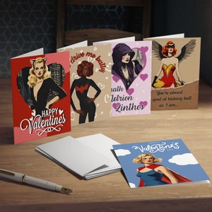 Cartes de vœux vintage inspirées des super héros pour la Saint-Valentin (paquet de 5)