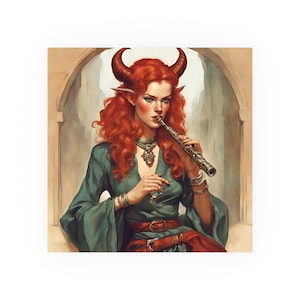 Red Tiefling Bard - D&D Art Poster, Vintage Style Wall Art, Satin and Archival Matte Posters