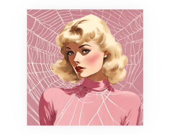 Poster Pink Spider Girl, arte da parete in stile vintage, poster satinati e opachi d'archivio