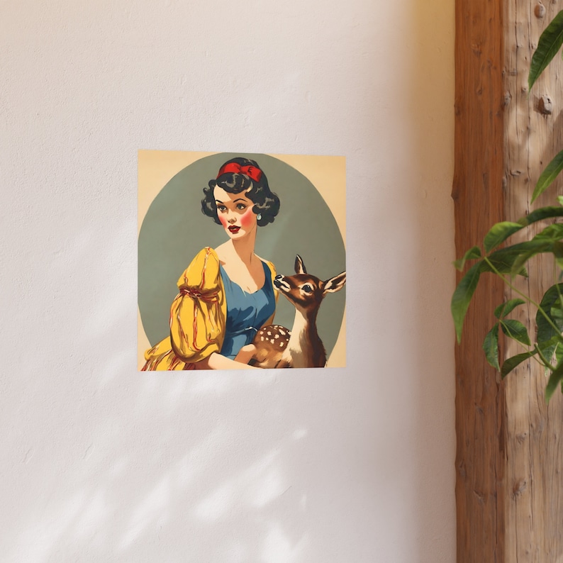 vintage style Snow White poster hanging on a wall