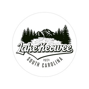 Transparent Outdoor Stickers, 6x6 Round - Lake Keowee B&W