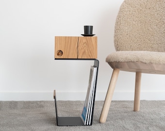 Modern and minimalist design side table, home decor, unigue design, mad from solid oak and metal