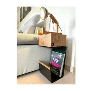 Handmade Oak & Metal Nightstand: Modern Minimalist Bedside Table