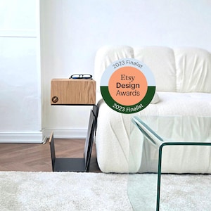 Handmade Solid Oak & Metal Side Table: Modern Bedside Nightstand