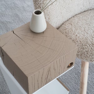 Cream color table, modern side table, handmade of solid oak and metal, home gift for new house, unique furniture image 2