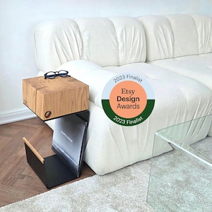Handmade Oak & Metal Side Table: Modern Minimalist Nightstand