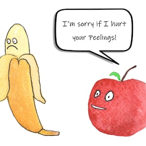 Printable Funny Apology Card with Apple and Banana, Im sorry if I Hurt Your Peelings, Im Sorry Card, Printable, Watercolor, Digital Download