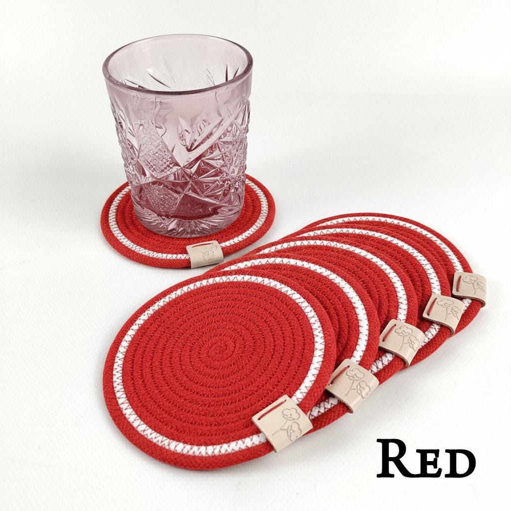 Cotton Rope Coasters Set of 4 - 12, Round Braided Drink Coasters, 4.7 ...