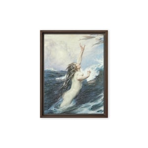 Flying Fish (1910) by Herbert James Draper - Framed Canvas Art Print 12&quot; x 16&quot; | 30 cm x 40 cm