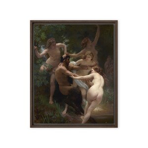 Nymphs and Satyr (1873) by William-Adolphe Bouguereau - Framed Canvas Art Print 16&quot; x 20&quot; | 40 cm x 50 cm