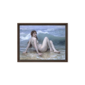 The Wave (1896) by William-Adolphe Bouguereau - Framed Canvas Art Print 12&quot; x 16&quot; | 30 cm x 40 cm