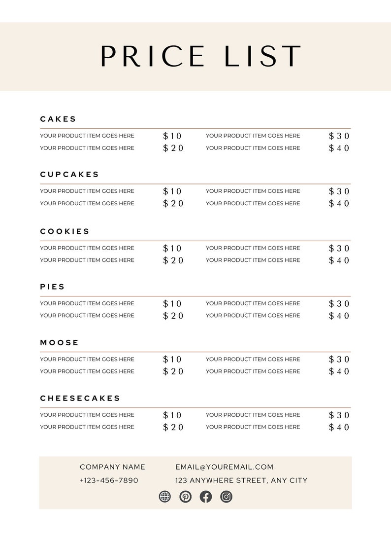 Bakery Price List Template by Generational Luxury• Editable Price List ...