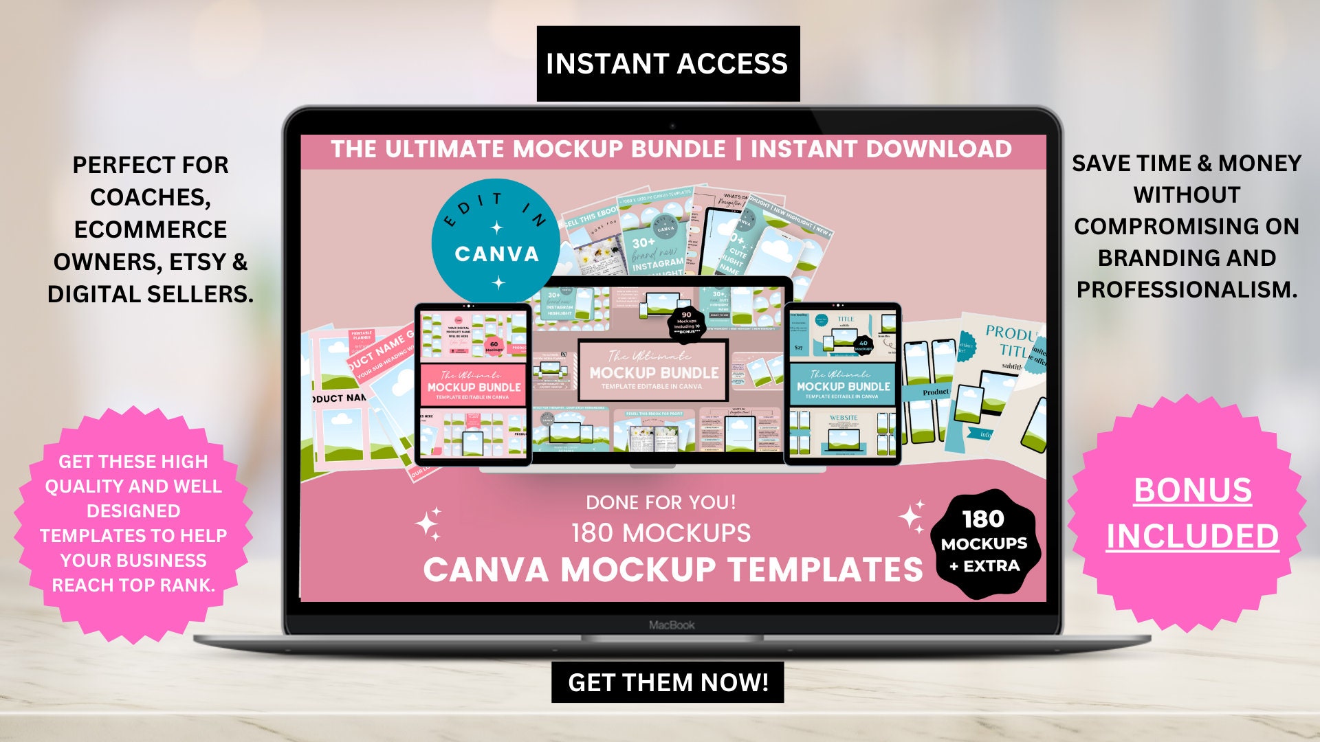 Canva Mockup Templates Bundle: 180+ Digital Mockups for Etsy, Shopify ...