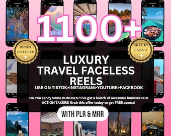 Luxury Travel Reels: 1100+ Vacation Videos, Canva Templates (MRR & PLR Digital Download