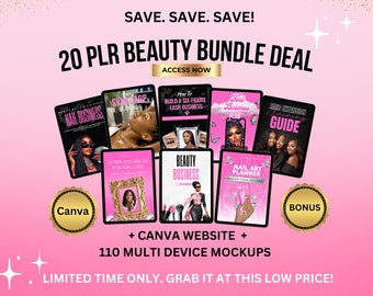 Beauty Business Bundle: 20 Canva eBooks, Planners, Mockups (PLR)