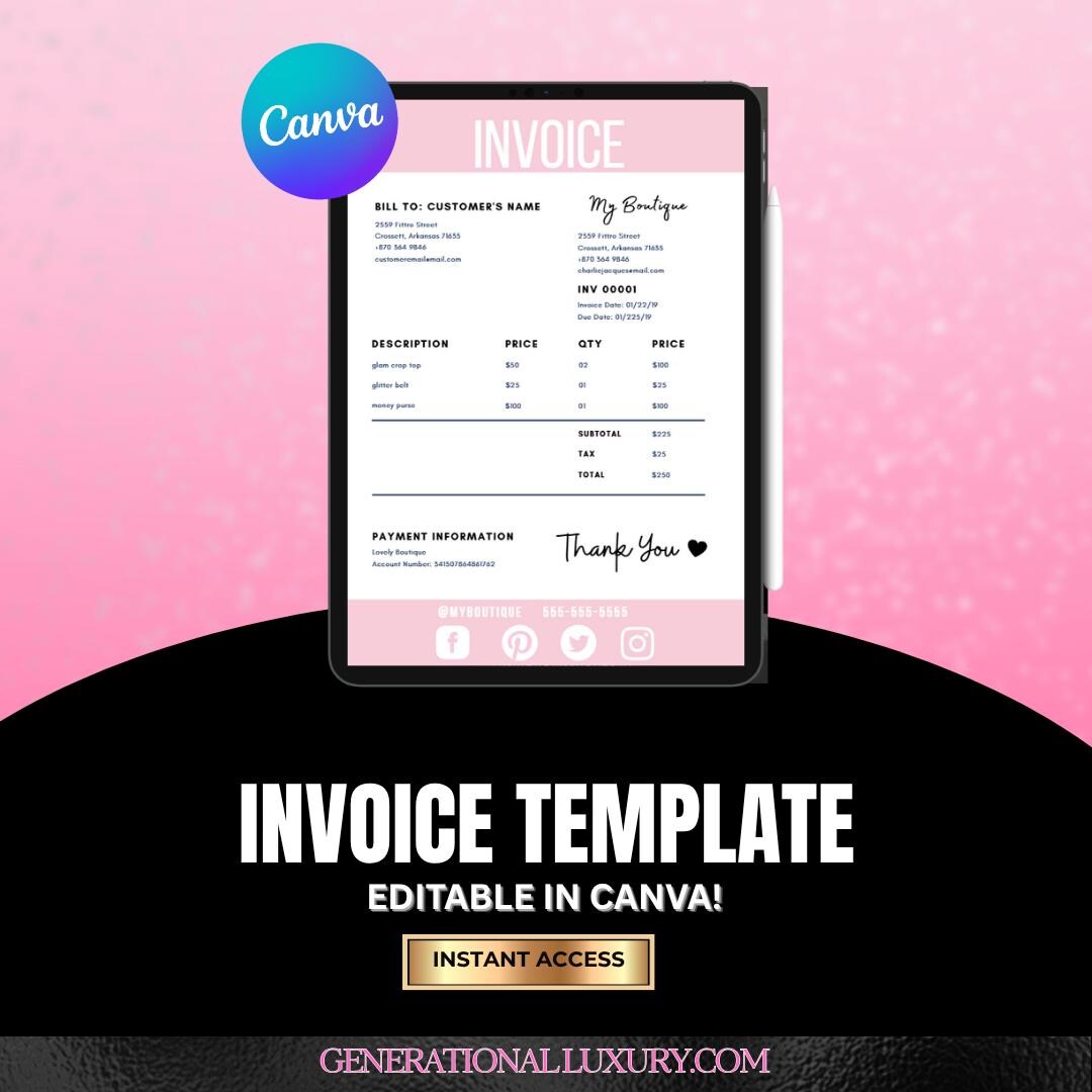 Editable Invoice Template | Modern Business Billing Form (canva) - Etsy