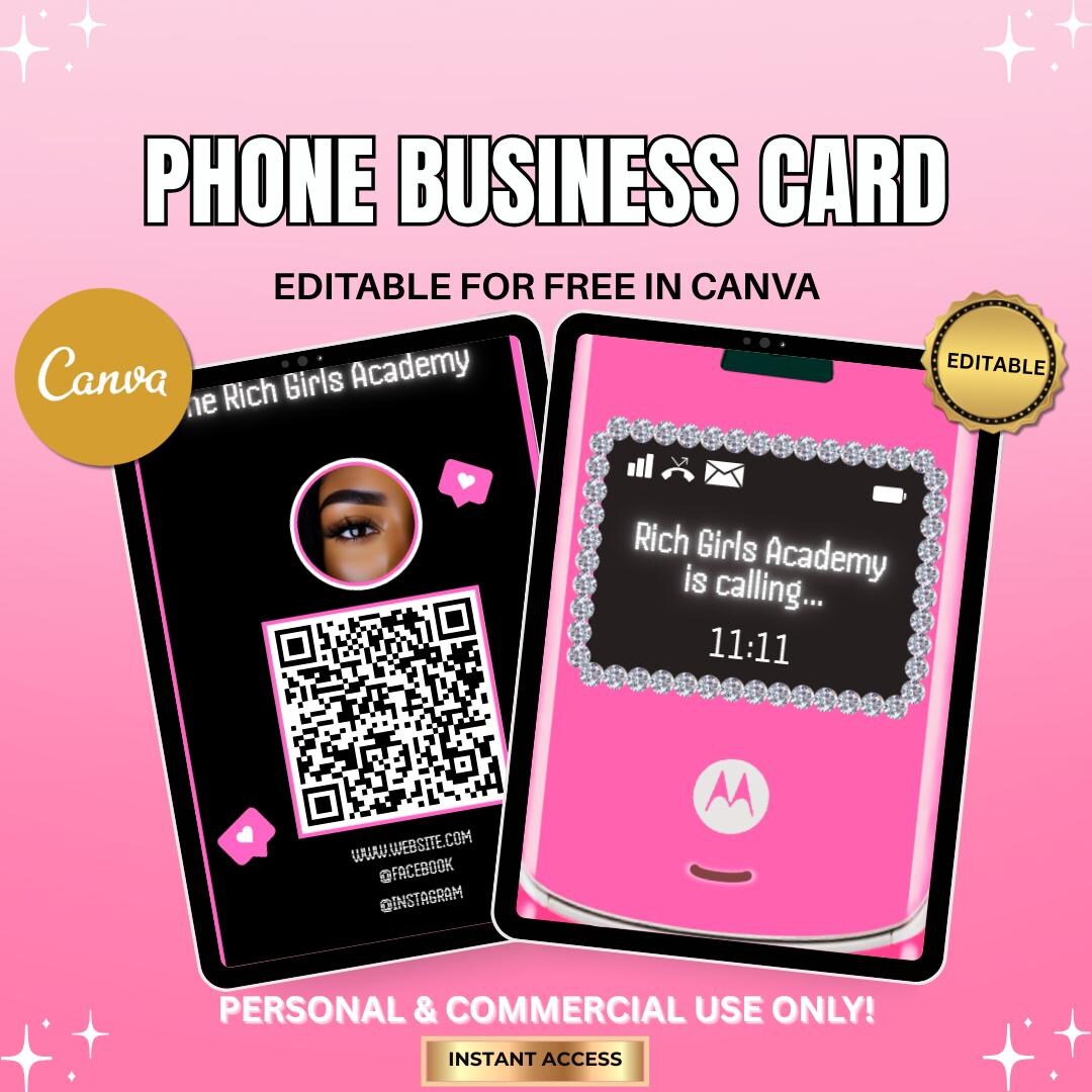 Editable QR Code Phone Business Card Template | Canva (digital Download ...
