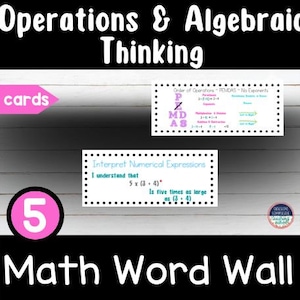 5th Grade Math Word Wall Operations and Alegbraic Thinking- Vocabulary Cards