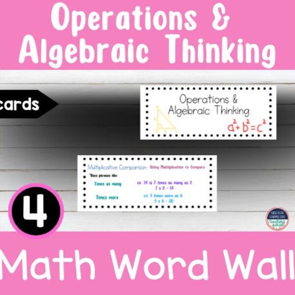 4th Grade Math Word Wall Operations & Algebraic Thinking- Vocabulary Cards
