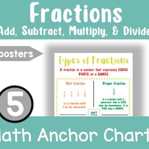 5th Grad Math Anchor Charts Brüche Addieren, Subtrahieren, Multiplizieren und Dividieren