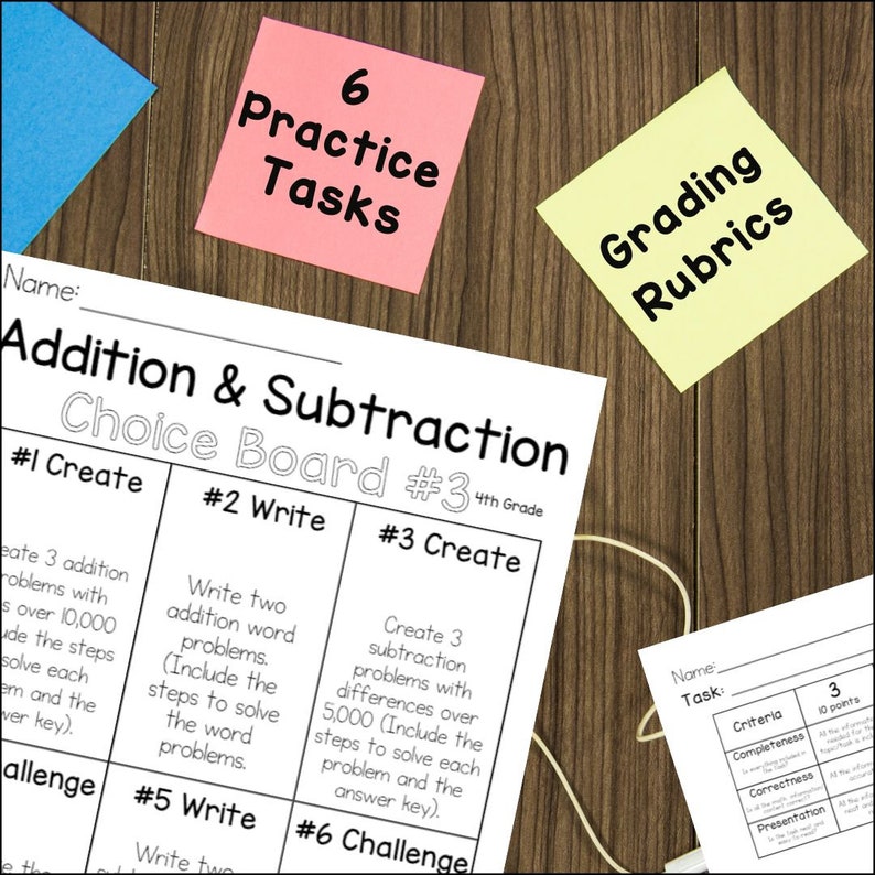 4th Grade Math Choice Boards Addition and Subtraction Activities - Etsy