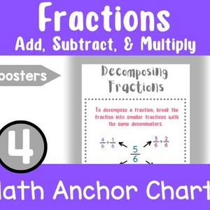 4th Grade Math Anchor Charts Fractions~ Add, Subtract, and Multiply