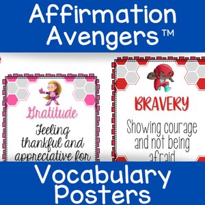 Affirmation Avengers Affirmation Vocabulary Posters SEL, Self-Love, Self-Esteem Support