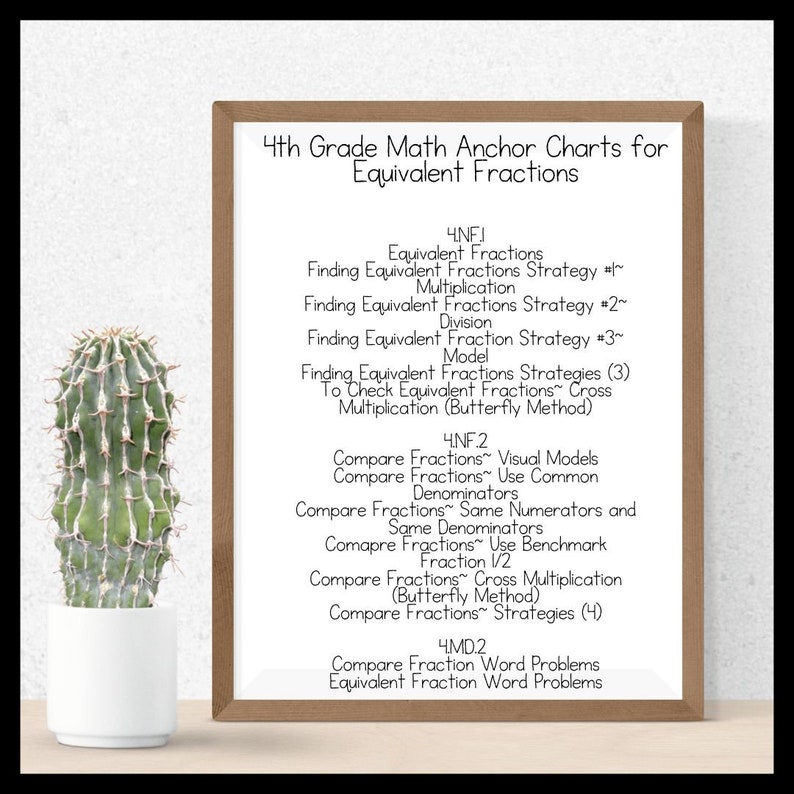 4th grade math anchor equivalent fractions etsy