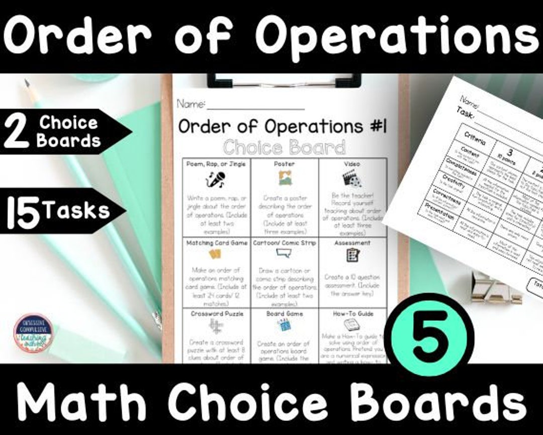 5th Grade Math Choice Boards Order of Operations - Etsy
