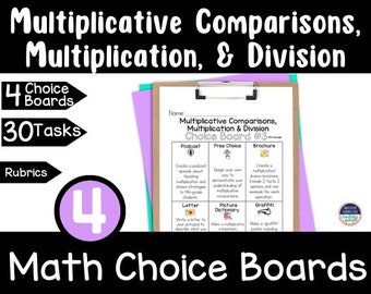 4th Math Choice Boards Porównania mnożenia, mnożenie i dzielenie – ćwiczenia