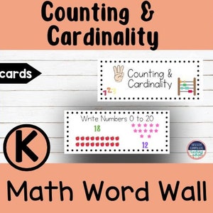 Kindergarten Math Word Wall Counting and Cardinality- Vocabulary Cards