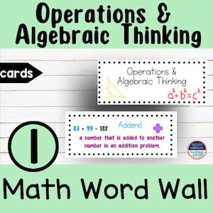 1st Grade Math Word Wall Operations and Alegbraic Thinking- Vocabulary Cards
