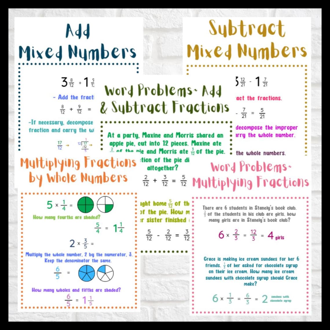 4th Grade Math Anchor Charts Fractions~ Add, Subtract, and Multiply - Etsy