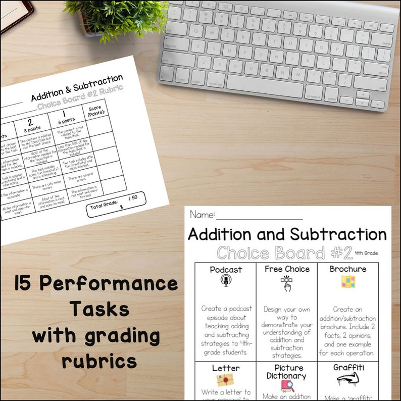 4th Grade Math Choice Boards Addition and Subtraction Activities - Etsy